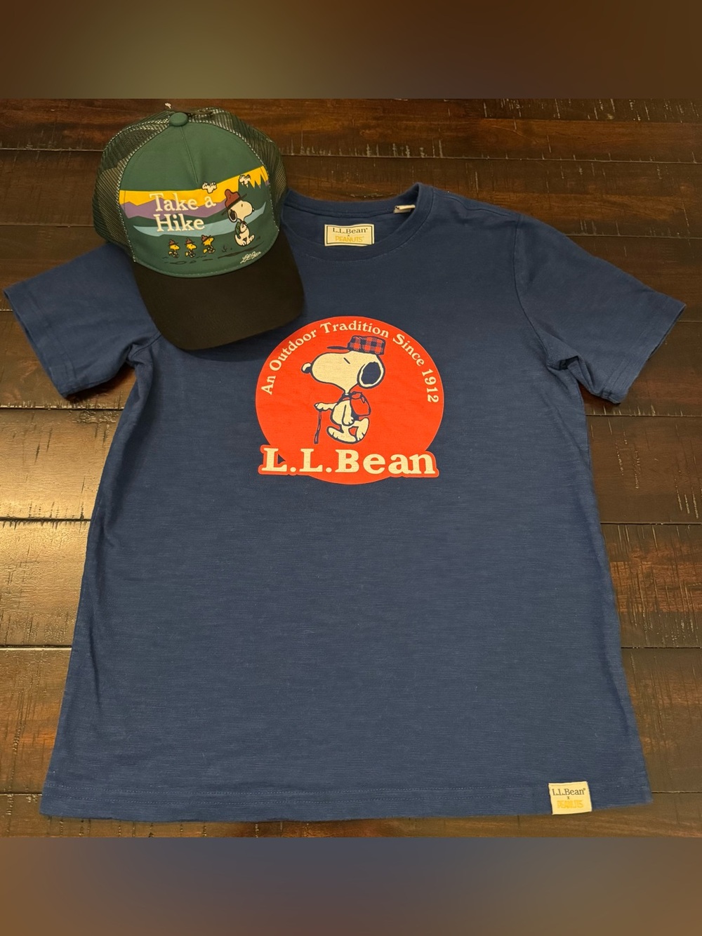 L.L. Bean Collectible Snoopy Hiking Camping Tee & NWT Matching Hat, Size: 10-12